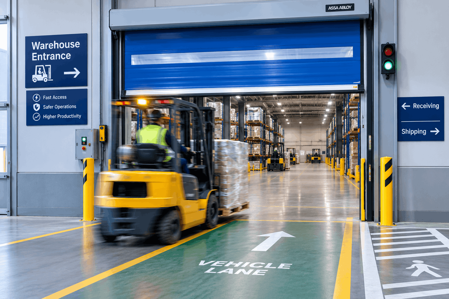 Industrial door opening speed during forklift access