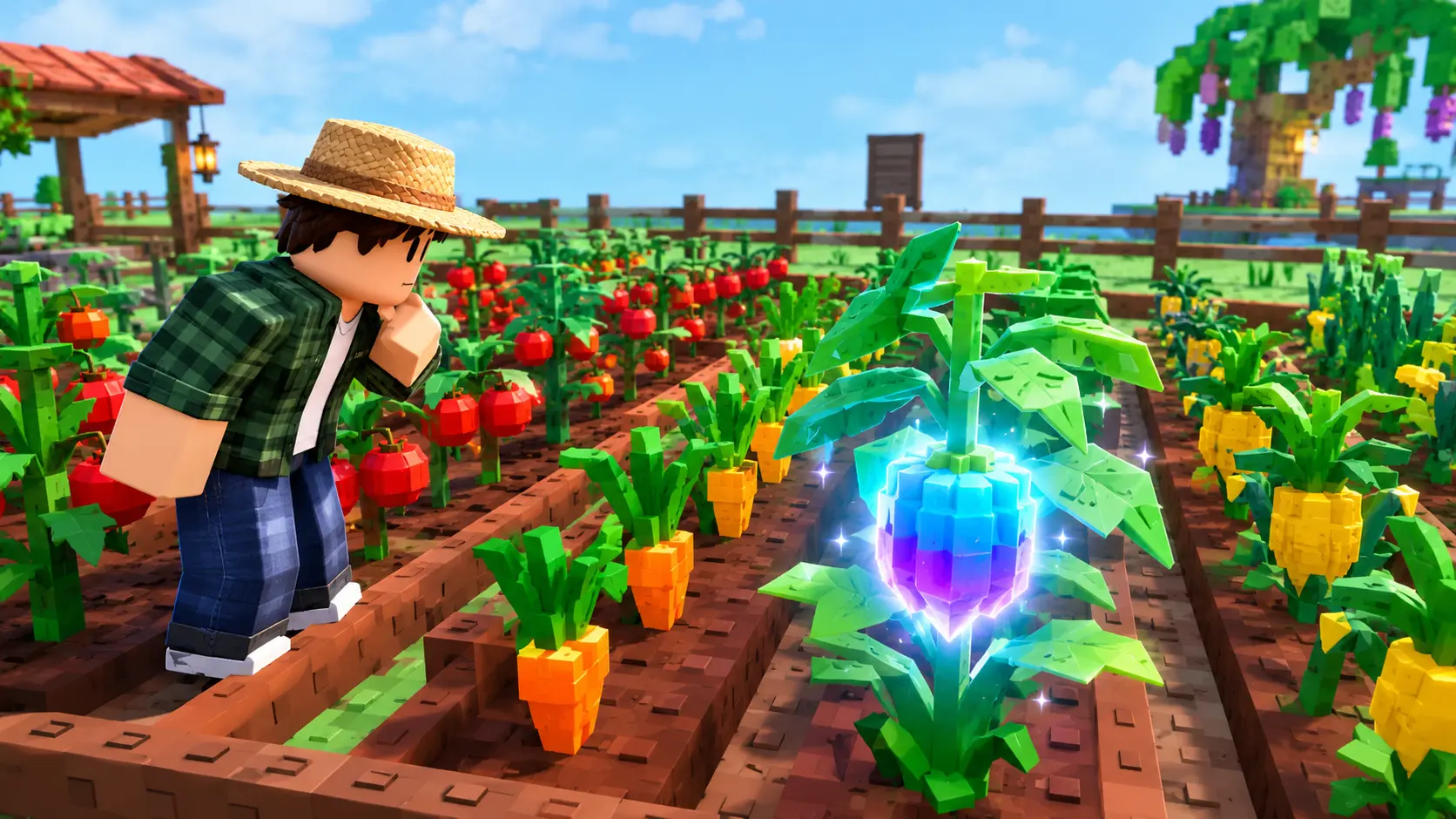 Player learning how to identify Tranquil crops among normal produce in Grow a Garden
